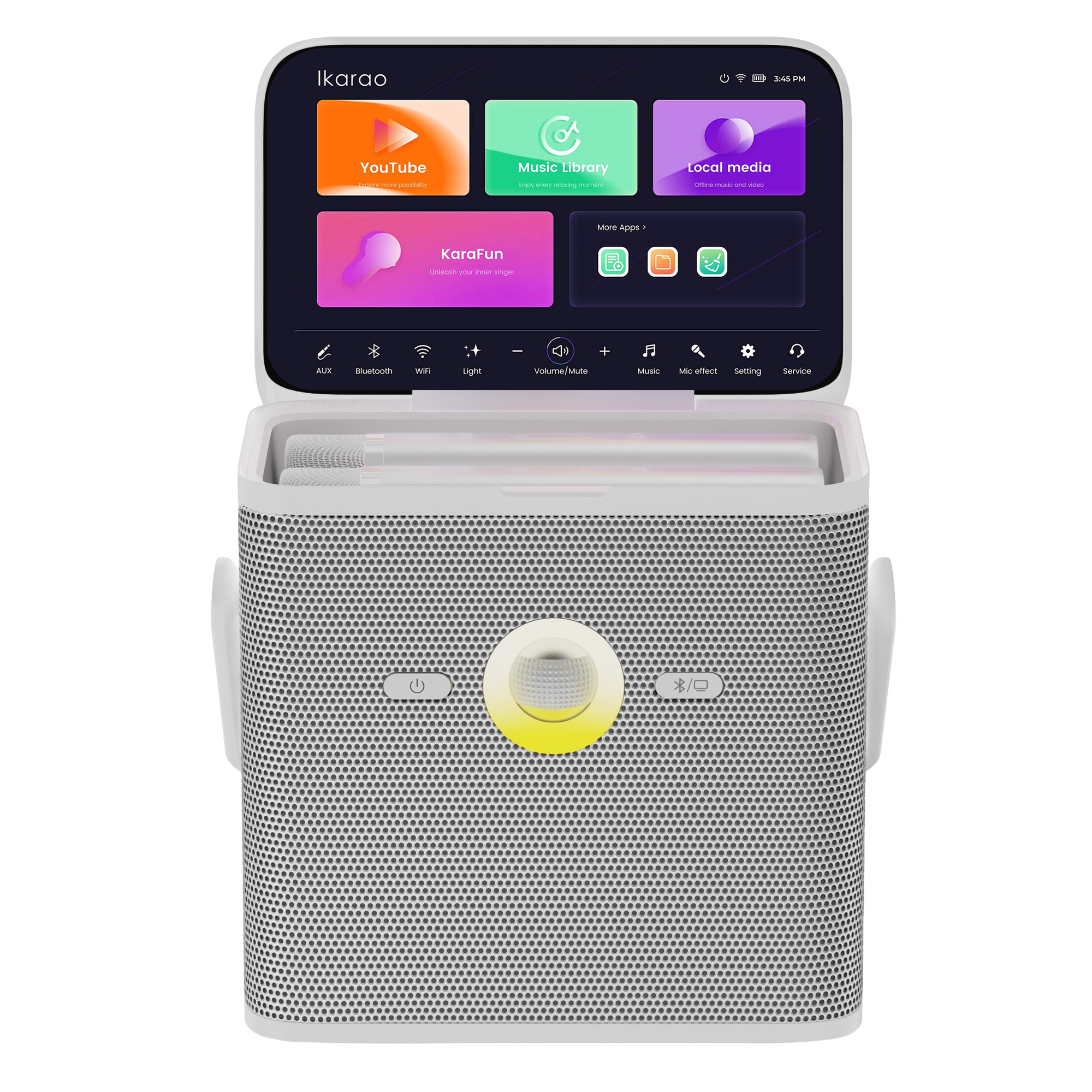 IKARAO Partybox Shell S3 80 W Karaoke Bluetooth 7.1" Dahili Tablet 2 Mikrofon Taşınabilir Hoparlör Beyaz