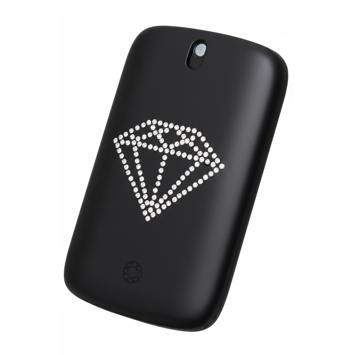 Smartphone nero con motivo a diamante in strass.