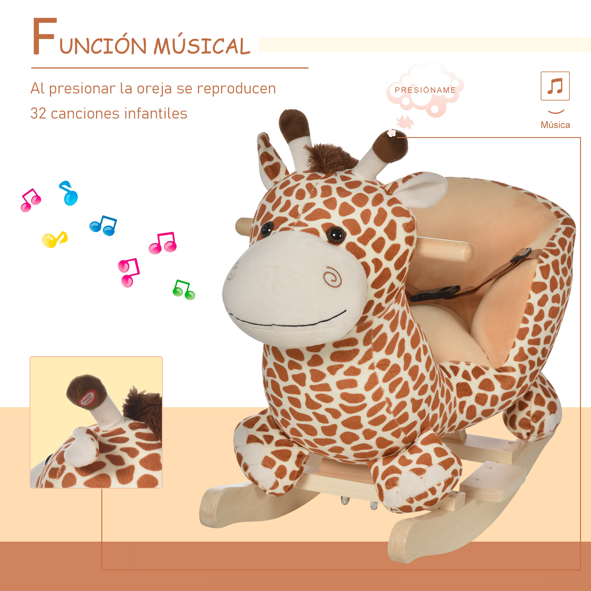 Un peluche de jirafa mecedora con función musical.