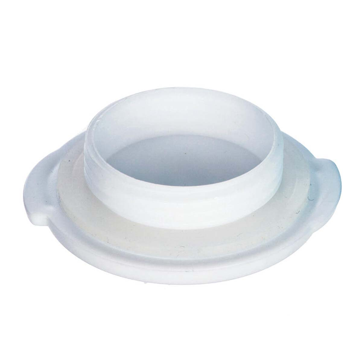 Un tappo di plastica bianco con una cavità cilindrica e due manici laterali.