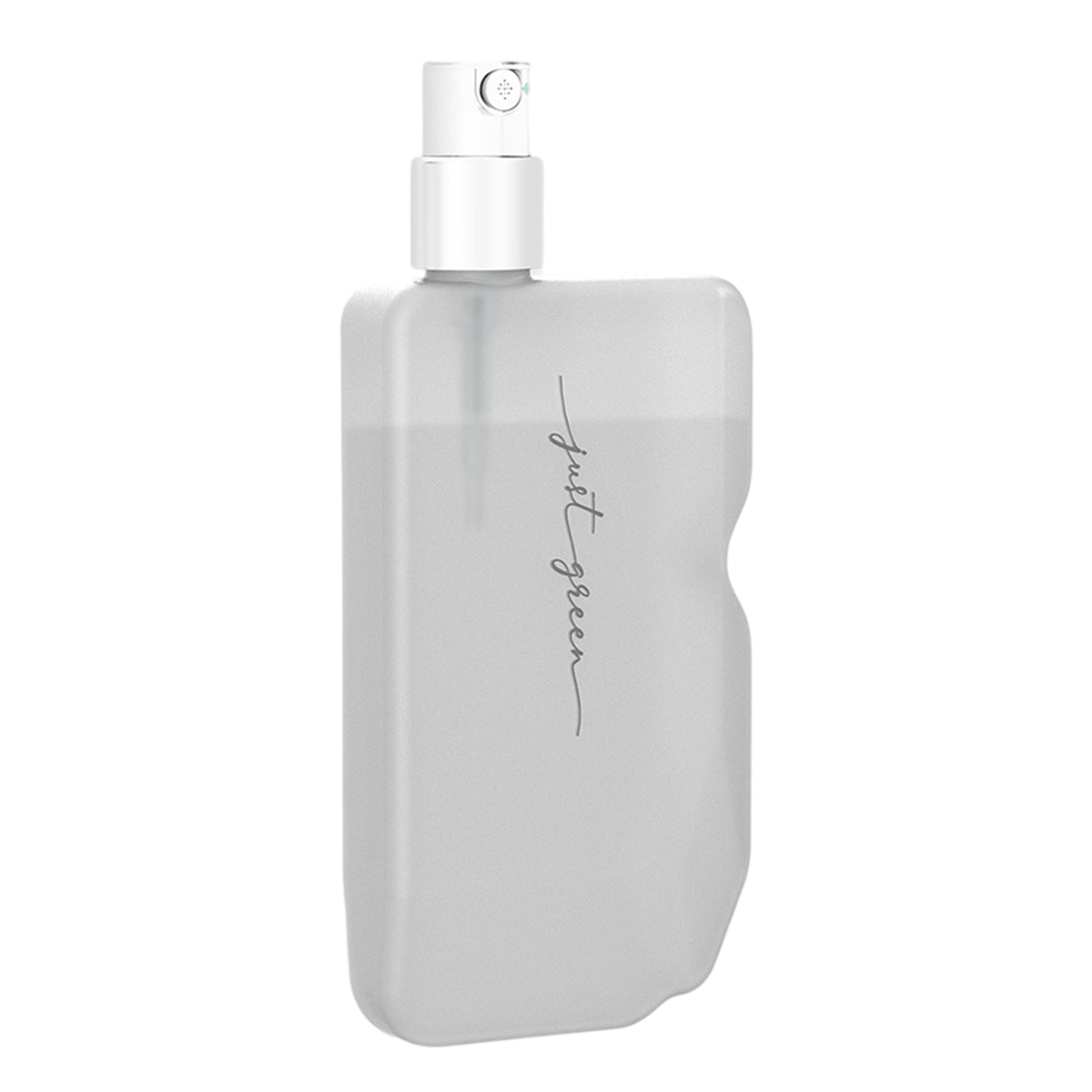 Una bottiglia traslucida con ugello spray bianco, contenente liquido verde chiaro.