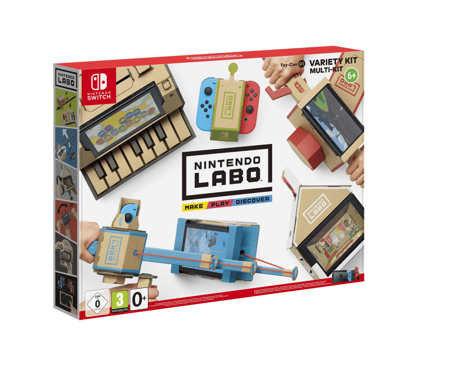 Nintendo Labo Variety Kit mit Nintendo Switch und verschiedenen Toy-Con-Kreationen.