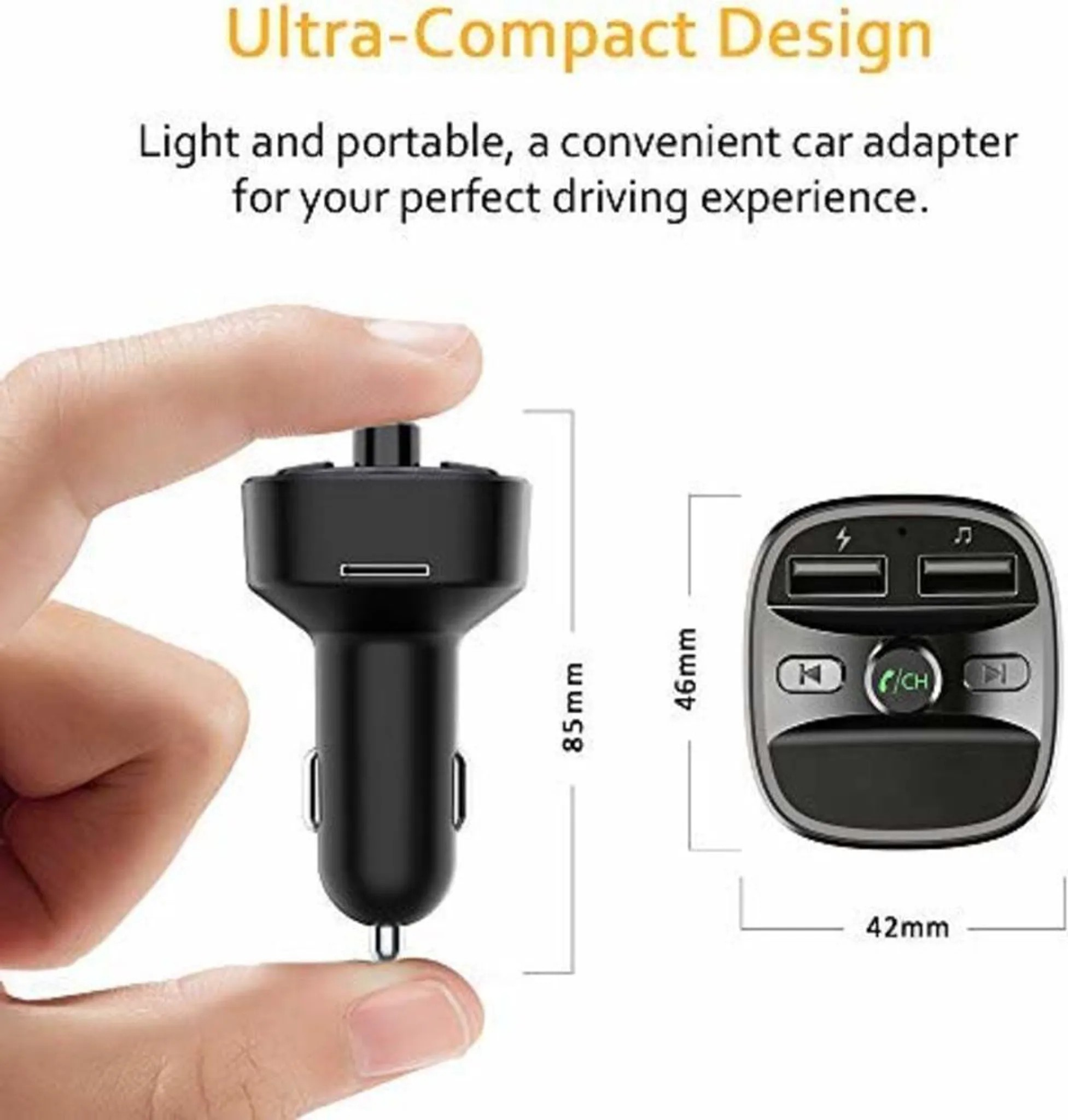 Ein schwarzer Zigarettenanzünder-Adapter mit zwei USB-Anschlüssen wird gezeigt.