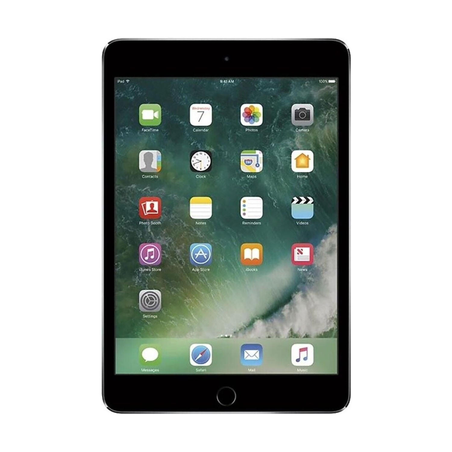 Ein schwarzes iPad Mini mit vielen App-Symbolen auf dem Bildschirm.
