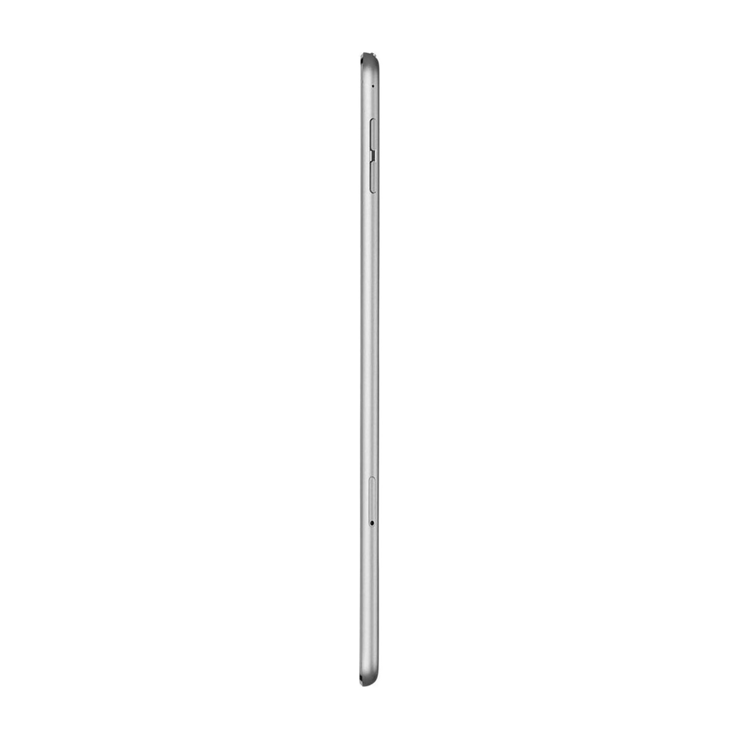 Silbernes Tablet von der Seite mit Tasten und Anschlussansicht.