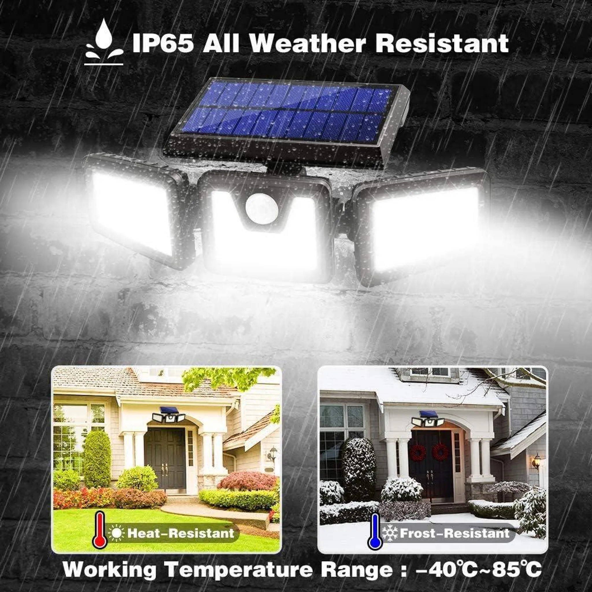 IP65 Solarleuchte: Hitzebeständig und Frostbeständig von -40°C bis 85°C.