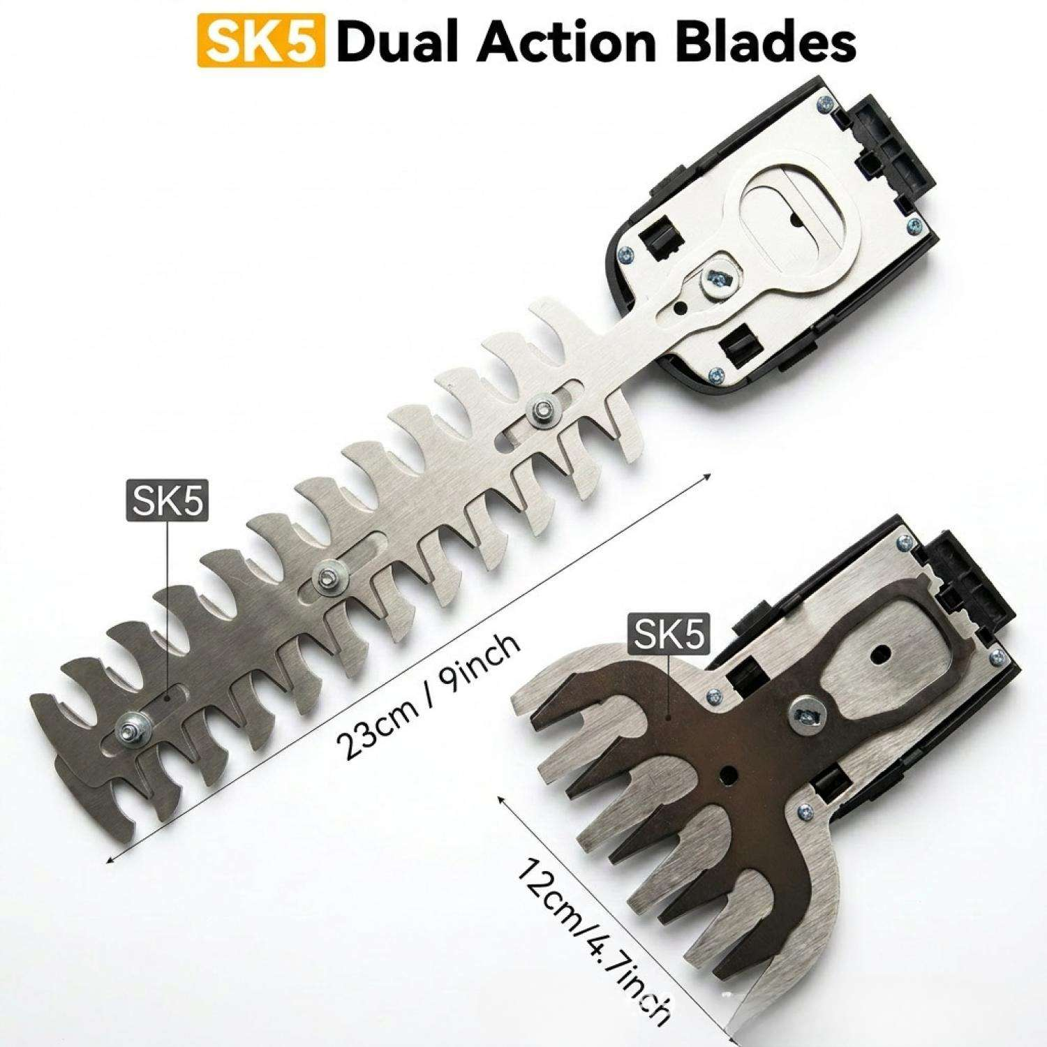 Zwei SK5-Klingen: eine 23 cm lange gerade Klinge und eine 12 cm lange gebogene Klinge.