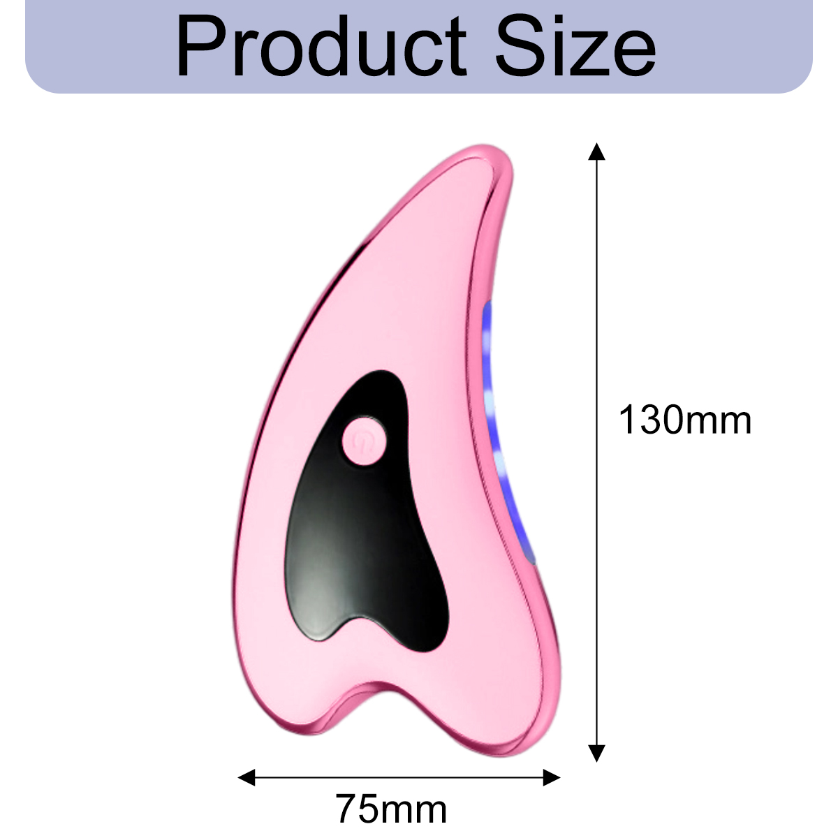 Rosa Gua Sha Werkzeug, 130mm lang, 75mm breit, mit schwarzem Einsatz.