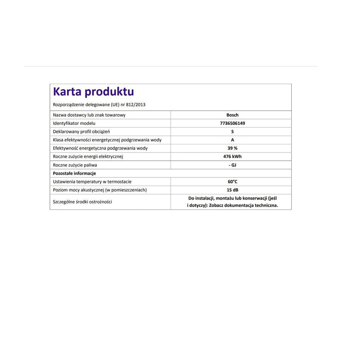 Produktdatenblatt: Bosch, Modell 7736506149. Energieeffizienz A, 39%.