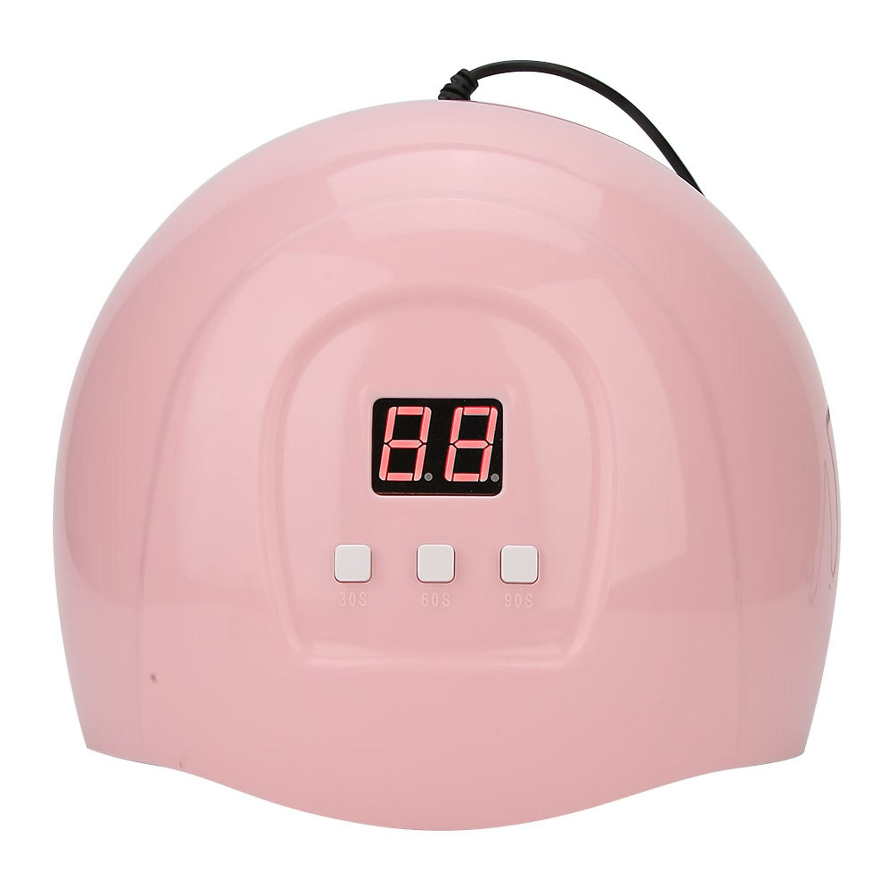 Eine rosafarbene Nageltrocknerlampe mit digitaler Anzeige und Timer-Tasten.