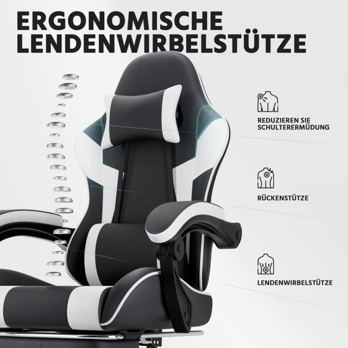 Ergonomischer Bürostuhl mit Lendenwirbelstütze und Schulterstütze.