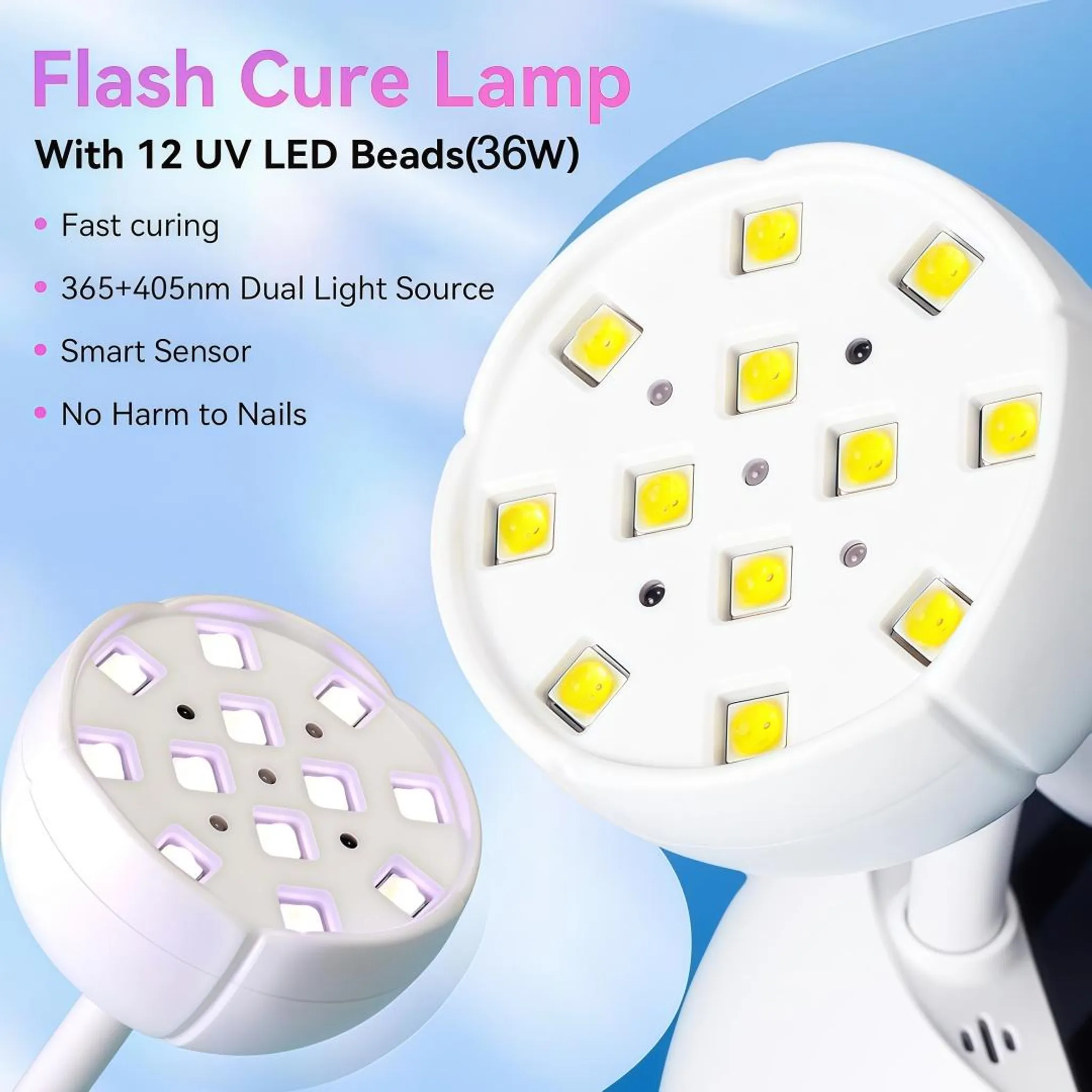 Weiße UV-Lampe mit 12 LED-Perlen für schnelles Nageltrocknen.