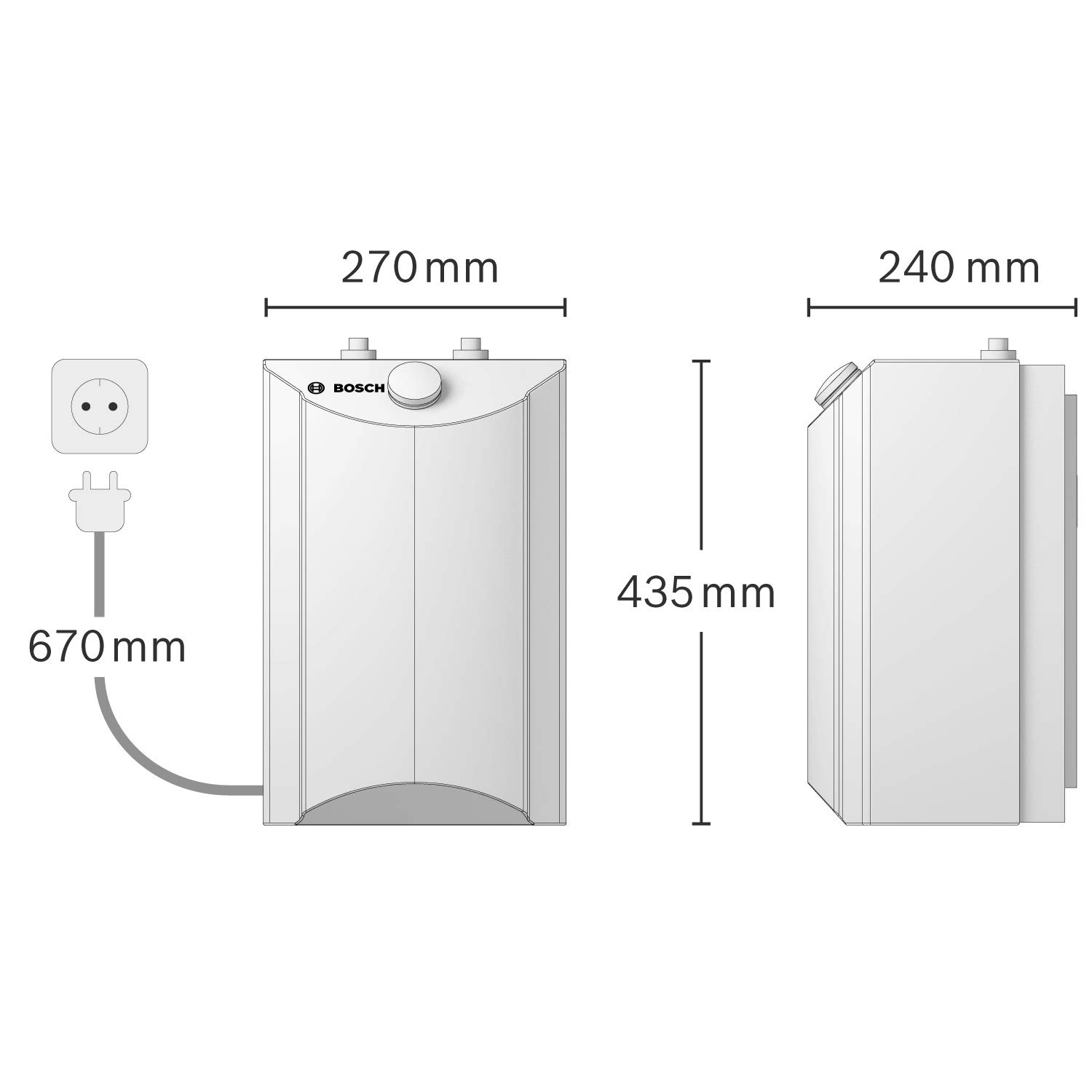 Technische Zeichnung eines Bosch-Geräts mit Maßen: 270mm Breite, 435mm Höhe, 240mm Tiefe.