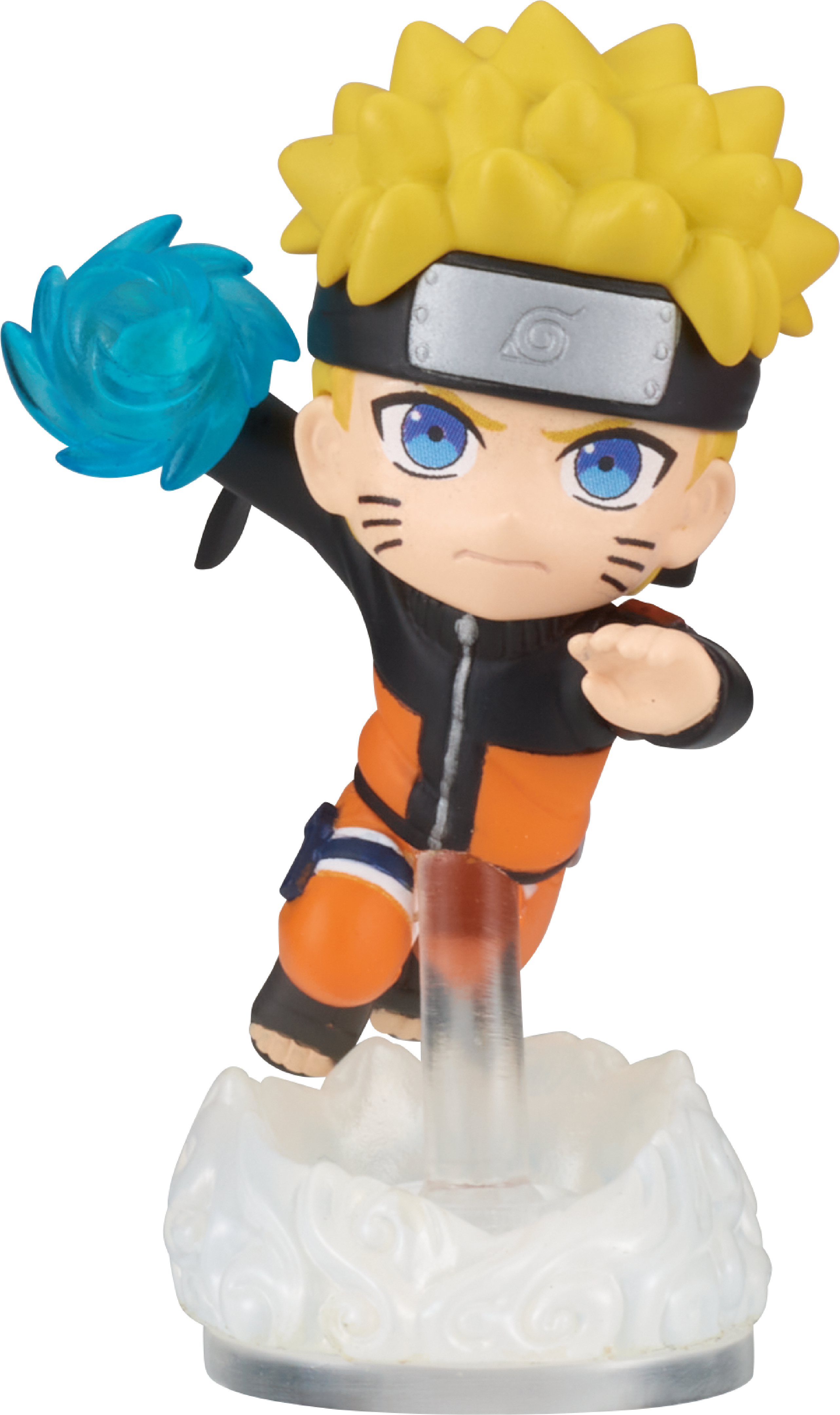 Figura anime de Naruto con Rasengan azul, pelo rubio y ropa naranja.