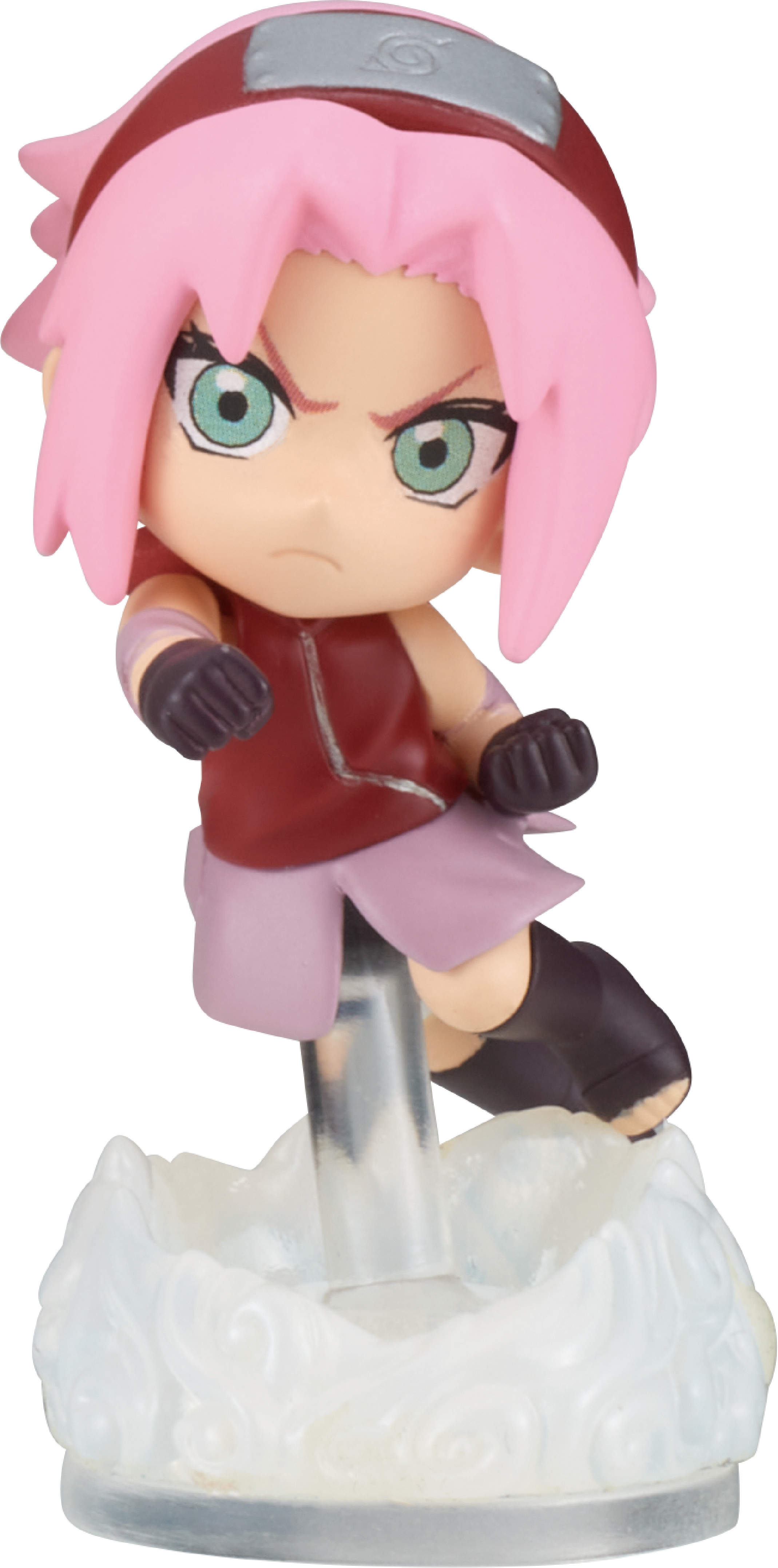 Figura chibi de Sakura con pelo rosa y ojos verdes, vestida con un top rojo.