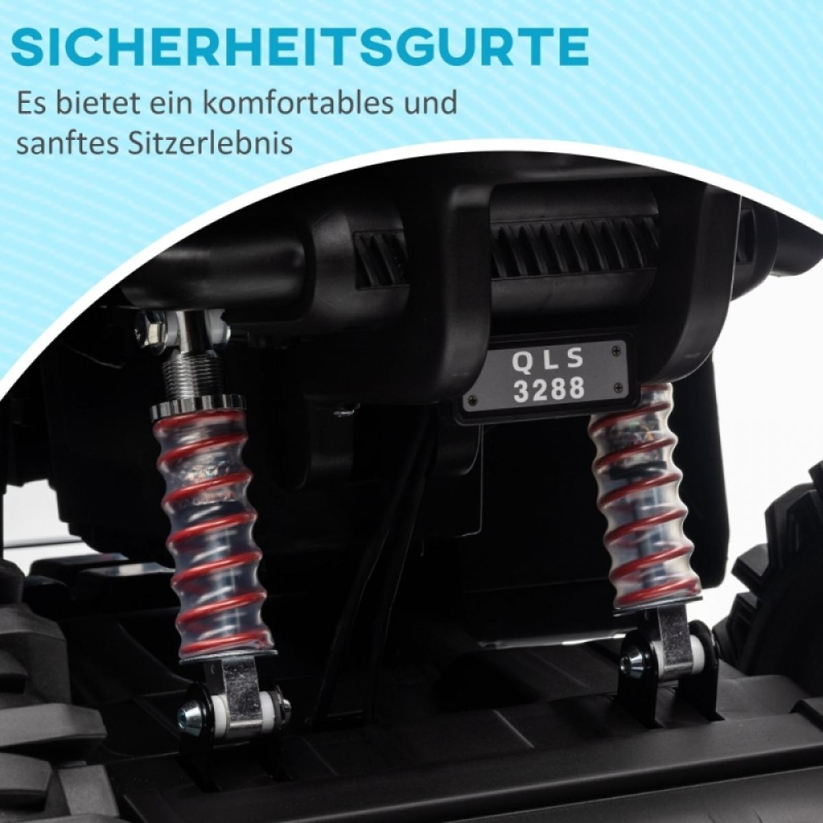 Nahaufnahme der Stoßdämpfer mit roten Federn und einer Plakette mit der Aufschrift QLS 3288.