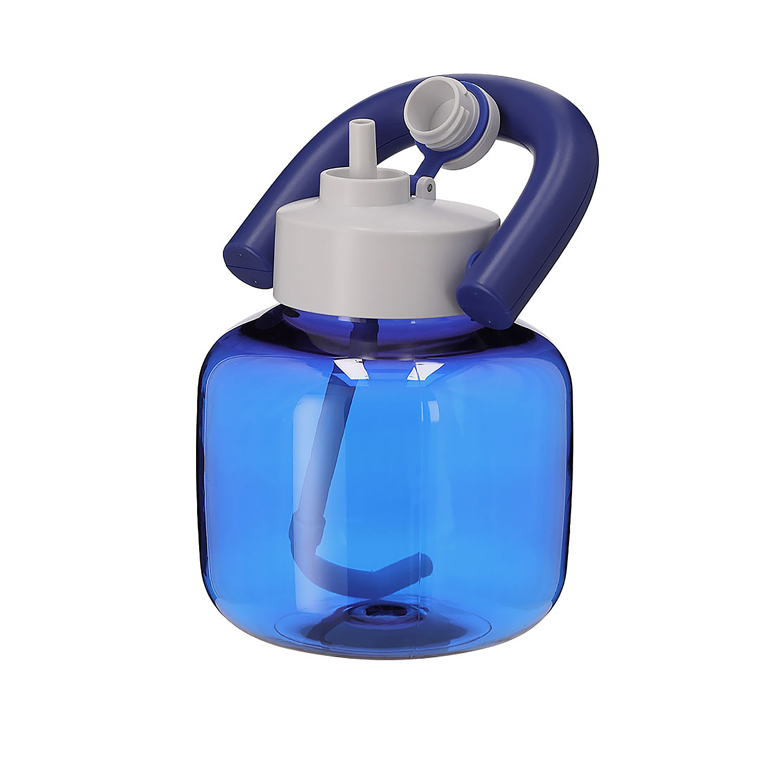 Botella azul para enjuague nasal con asa.