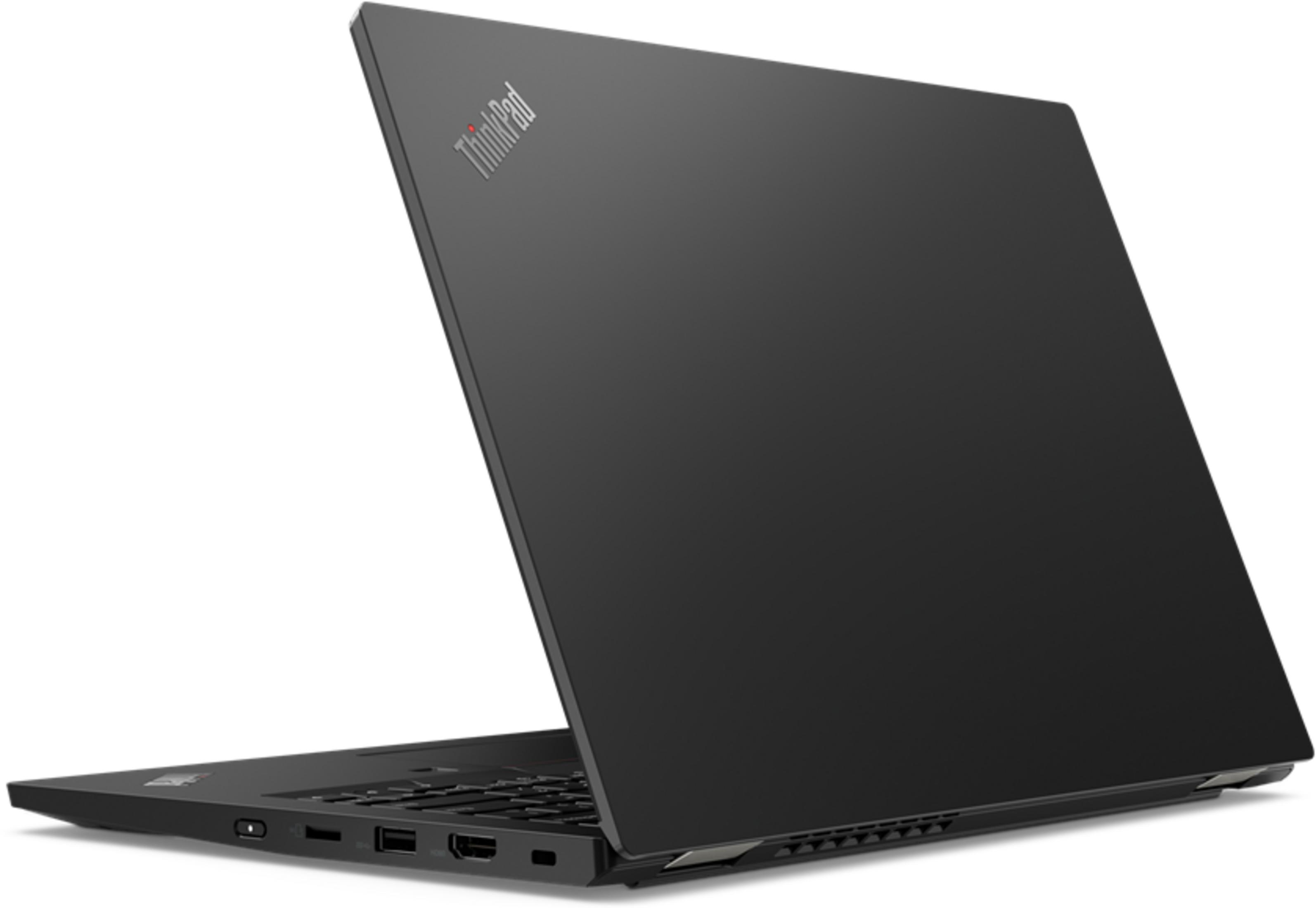 Schwarzer Laptop mit ThinkPad-Logo auf aufgeklapptem Deckel.