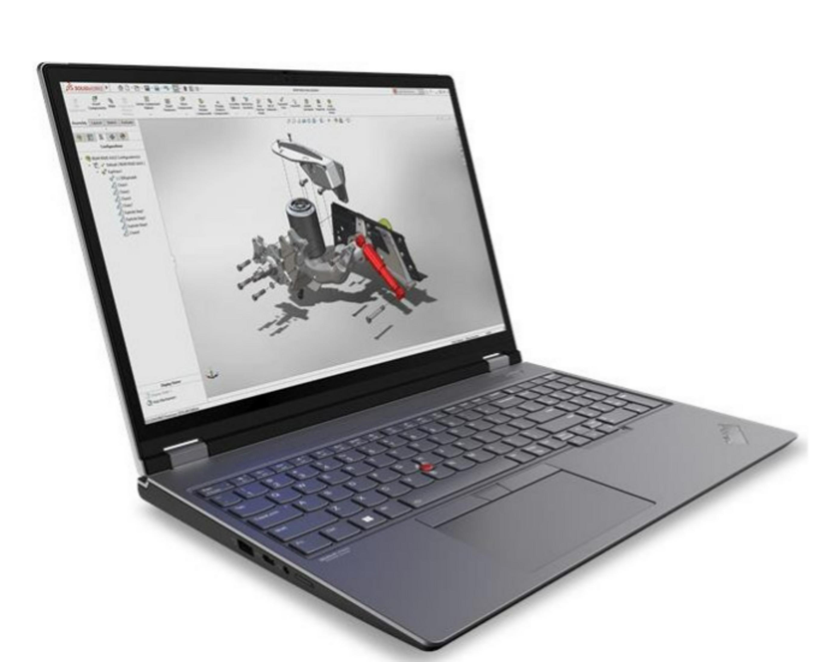 Ein geöffneter Laptop mit einem technischen 3D-Modell auf dem Bildschirm.