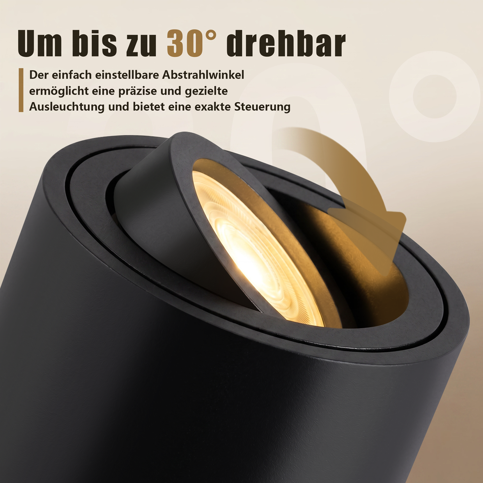 Czarny reflektor obracany do 30 stopni. Precyzyjne oświetlenie.