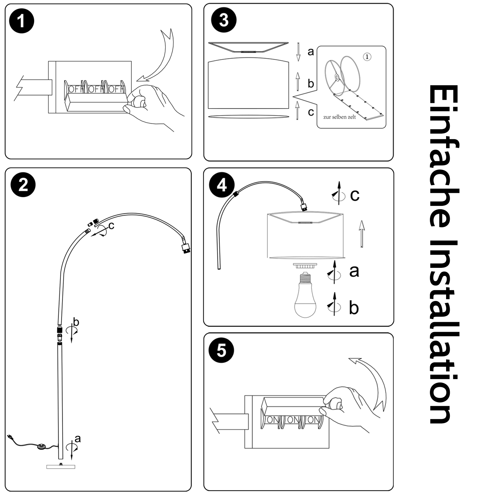 Guía paso a paso que ilustra la fácil instalación de una lámpara.