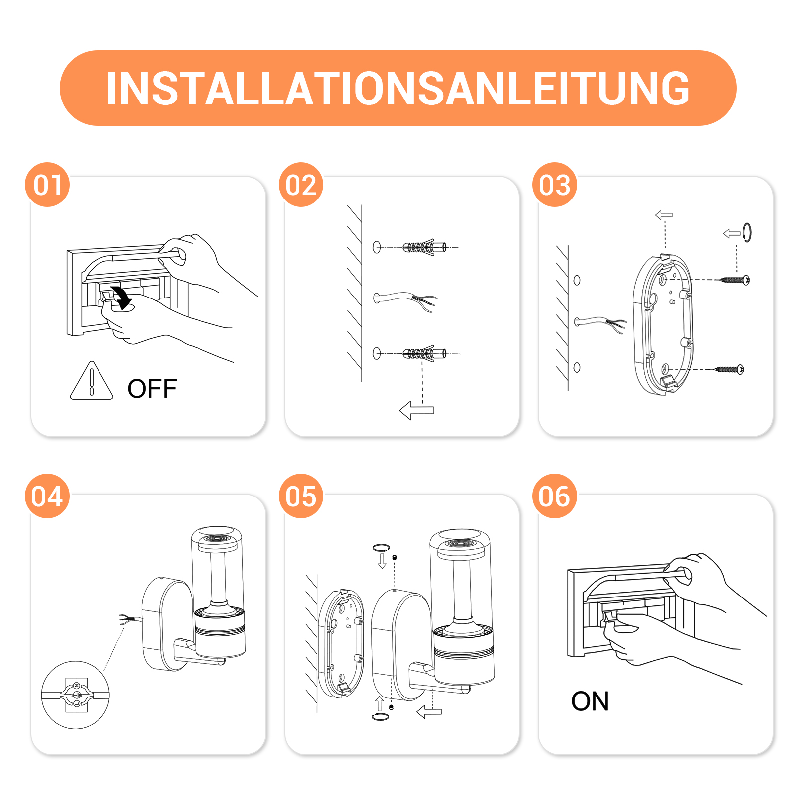 Schritt-für-Schritt-Anleitung zur Installation einer Lampe mit Schalter.