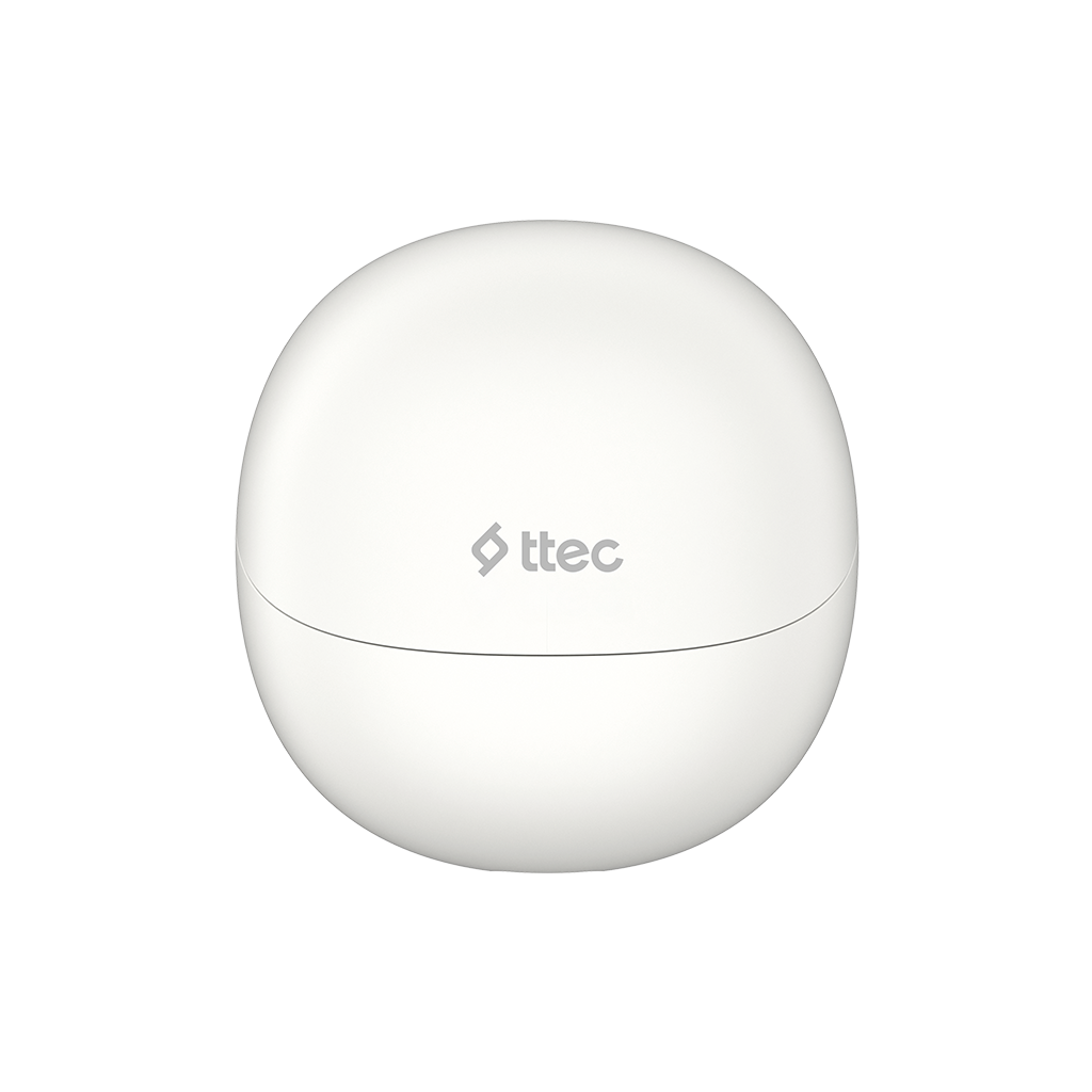 Ortasında Ttec logosu bulunan beyaz, küre şeklinde nesne.