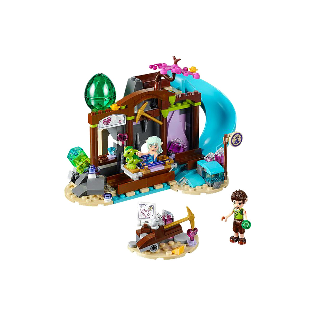 Un set LEGO con una miniera, una figura, un drago e un ragazzo.