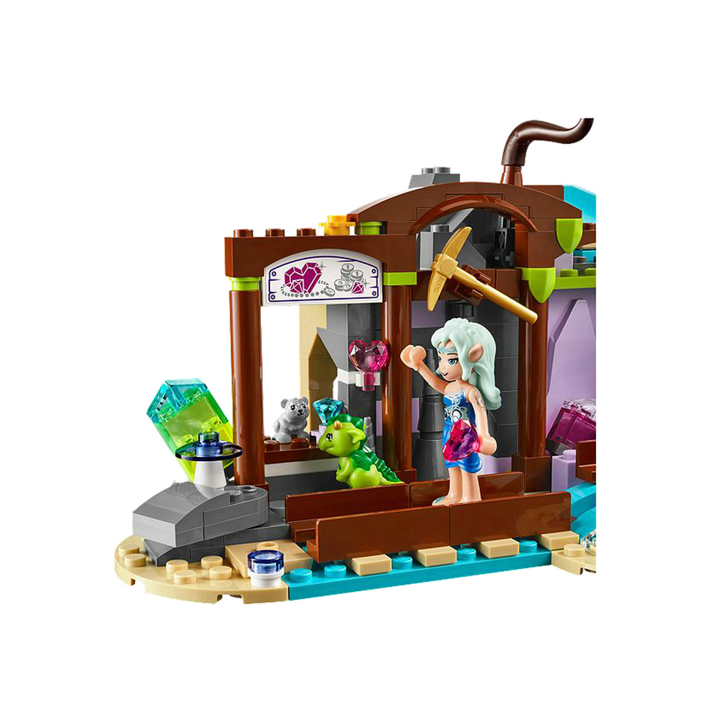 Set miniera Lego con ragazza, drago, cane, piccone e gemme.