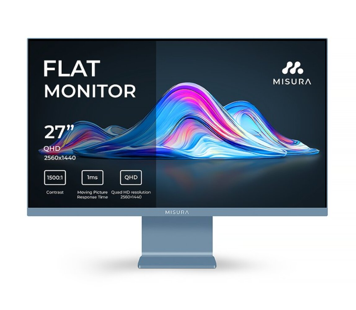 Un monitor plano azul de 27 pulgadas con QHD, contraste 1500:1, 1ms.
