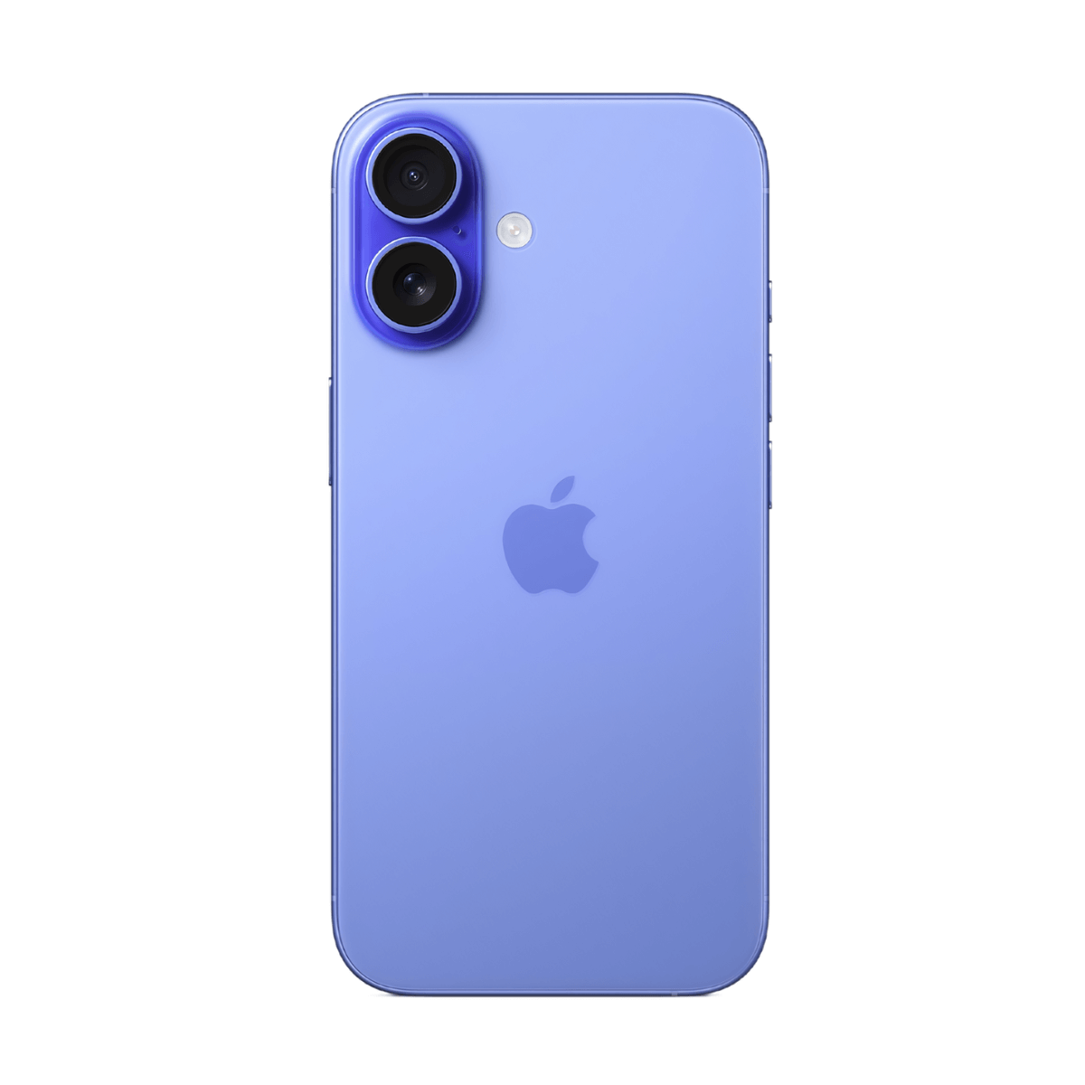 Rückseite eines hellvioletten iPhones mit zwei Kameras und Apple-Logo.