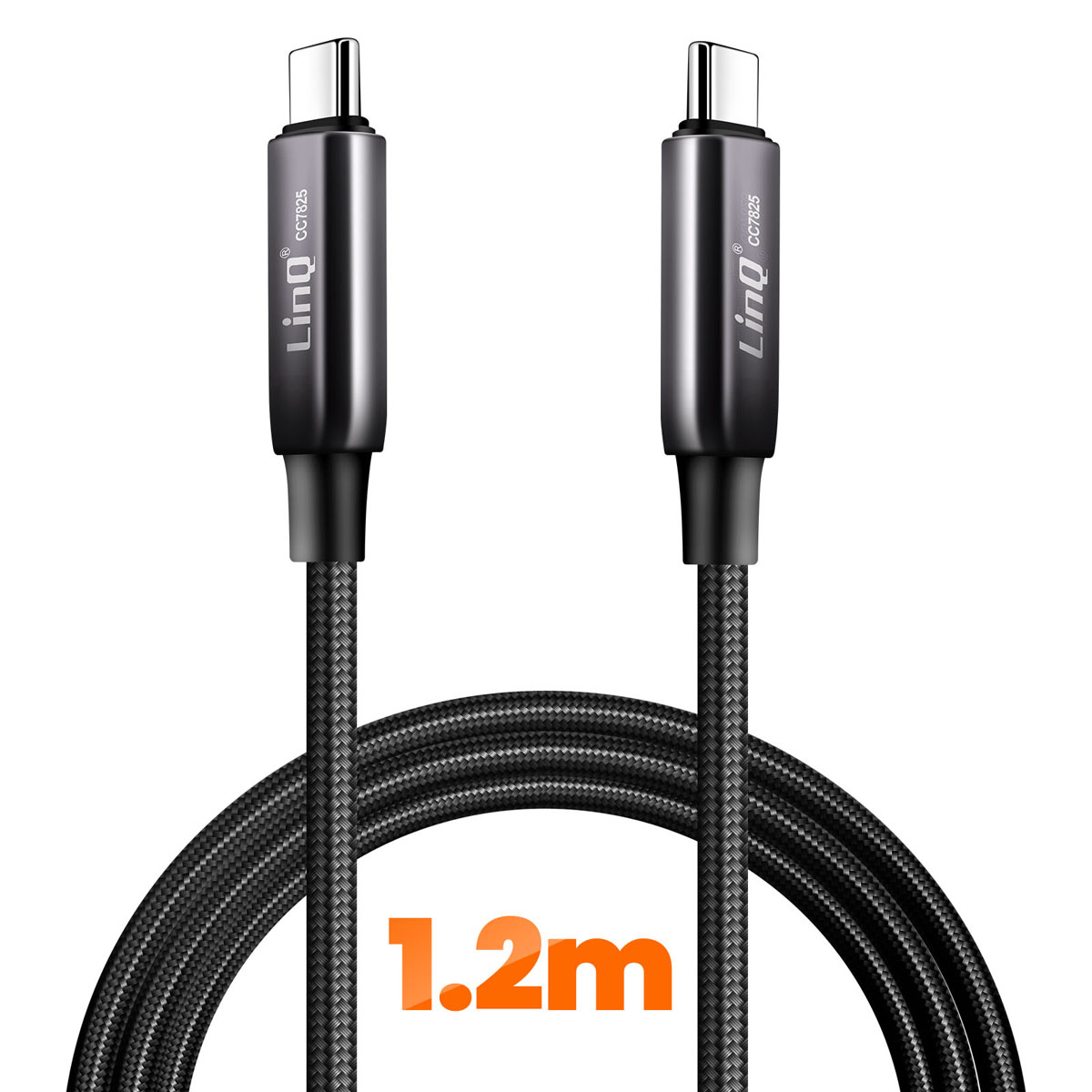 Due cavi USB-C neri da 1,2m con connettori argentati.