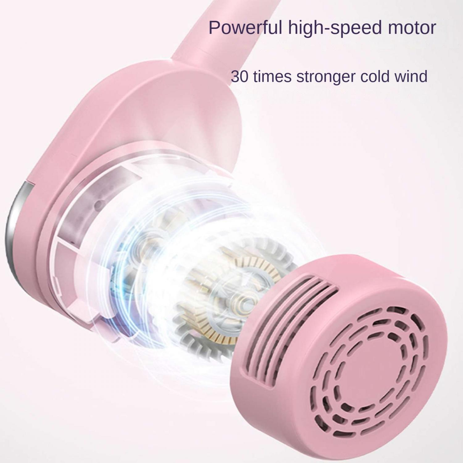 Ein rosa Ventilator mit sichtbarem Getriebe und Text.