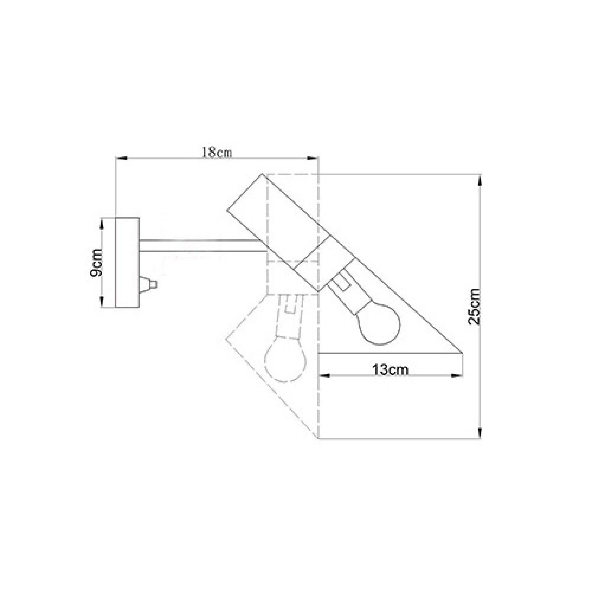 Technische Zeichnung einer Lampe mit Maßen 18cm, 9cm, 25cm und 13cm.
