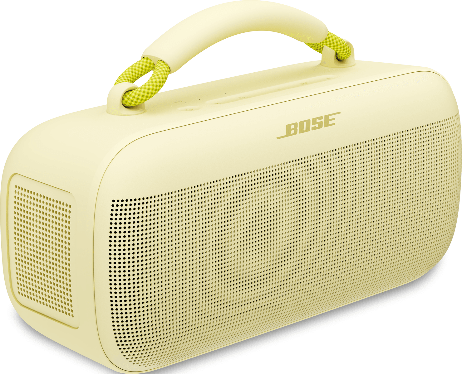Altavoz Bose amarillo con asa y rejillas.
