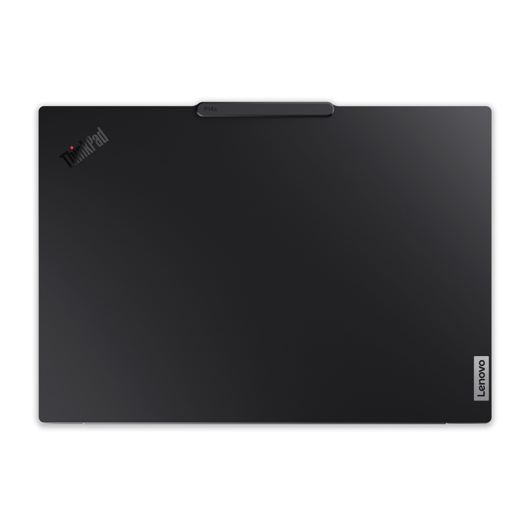 Schwarzer Laptop mit ThinkPad-Logo und Lenovo-Schriftzug auf weißem Hintergrund.