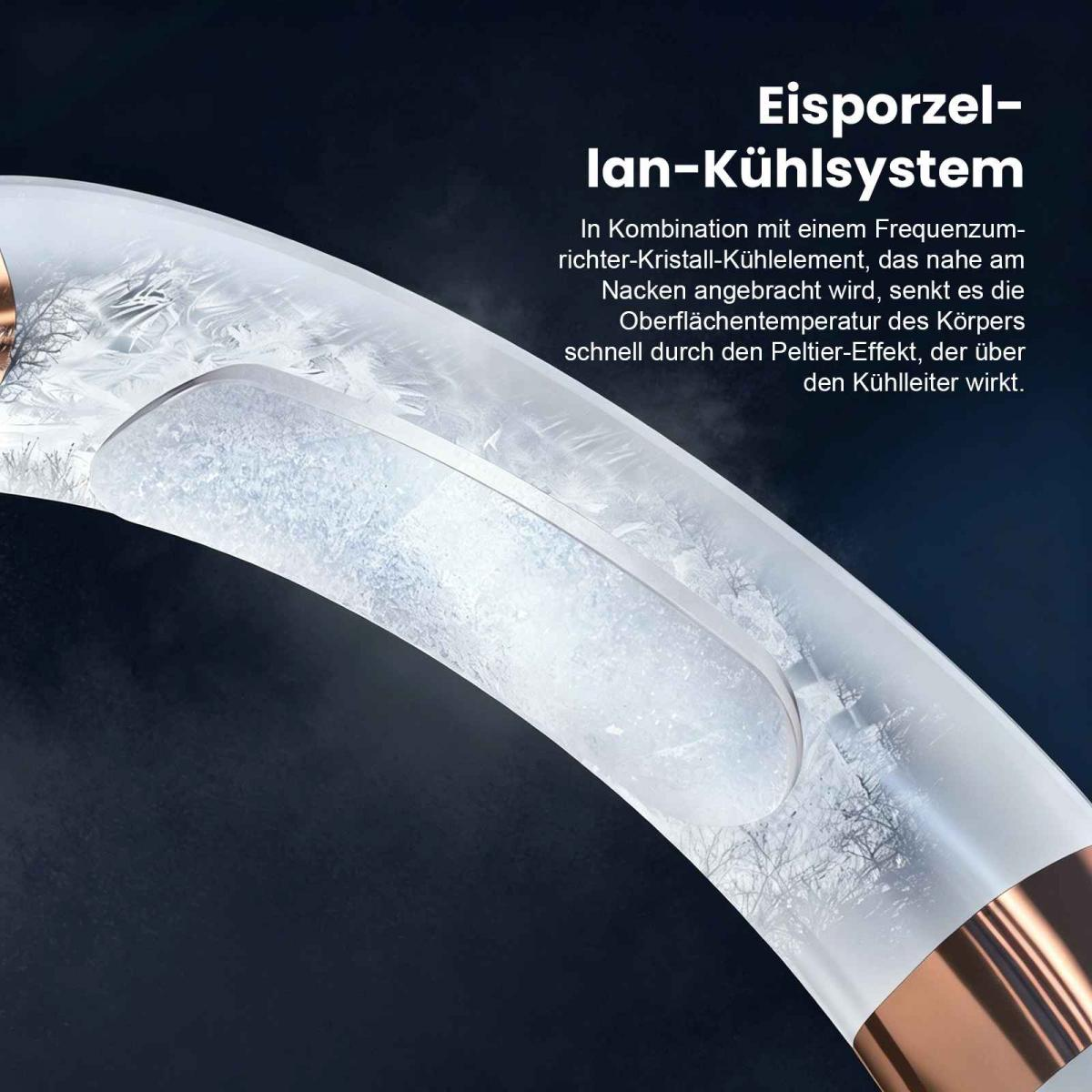 Ein eisiges Röhrensystem mit Frosttextur und Kupferdetails vor dunklem Hintergrund.