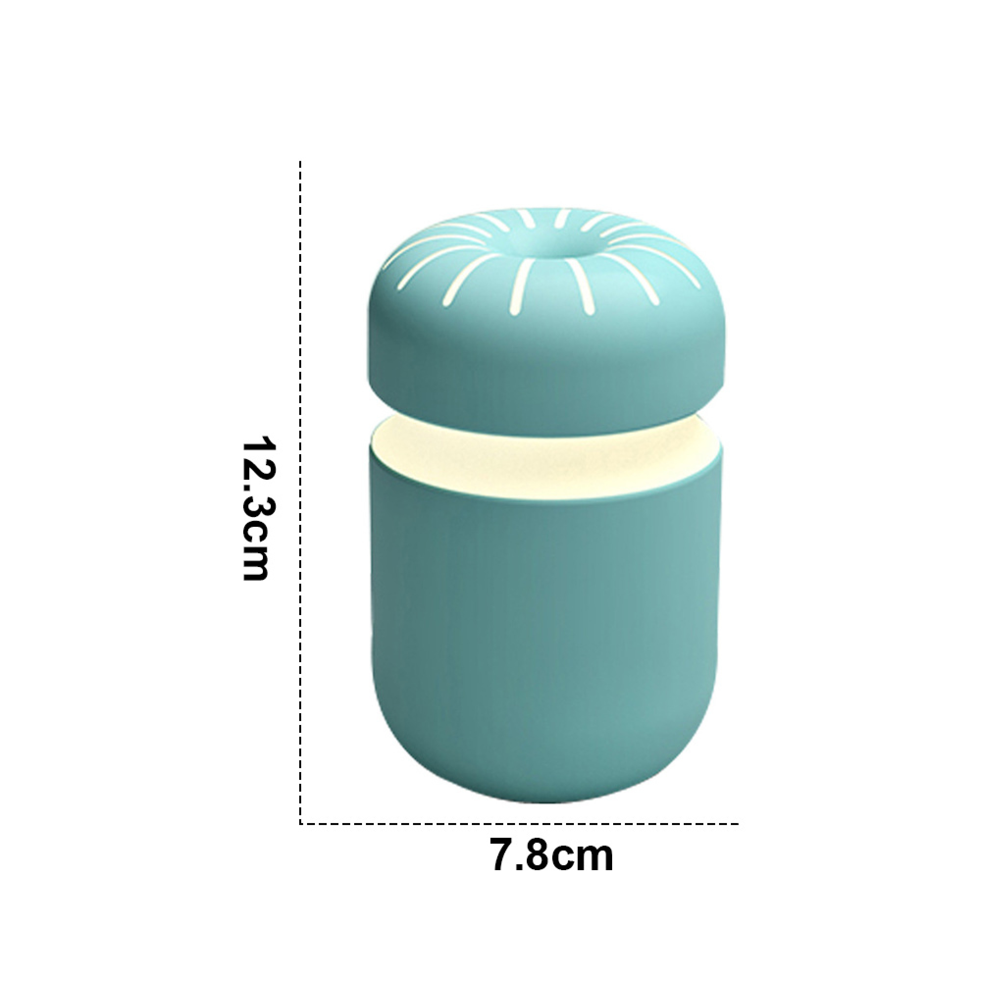 Ein blauer Diffusor mit Deckel, Maße 12,3 cm hoch, 7,8 cm breit.