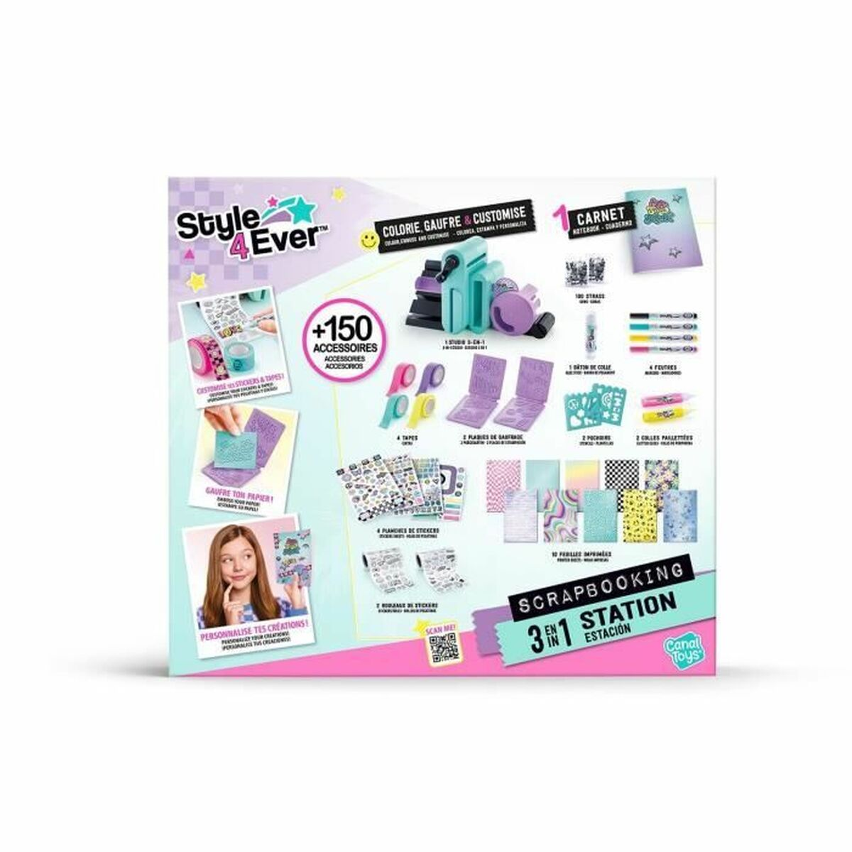 Kit de scrapbooking con herramienta de gofrado, pegamento, rotuladores.