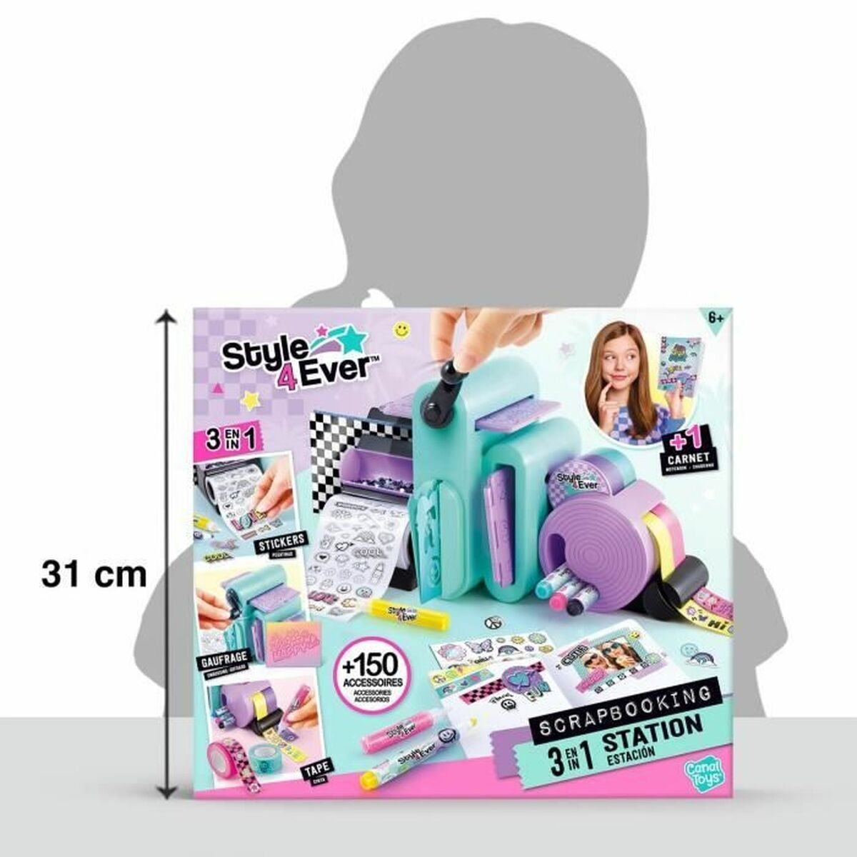 Estación de scrapbooking con pegatinas, cinta y accesorios, set 3 en 1.