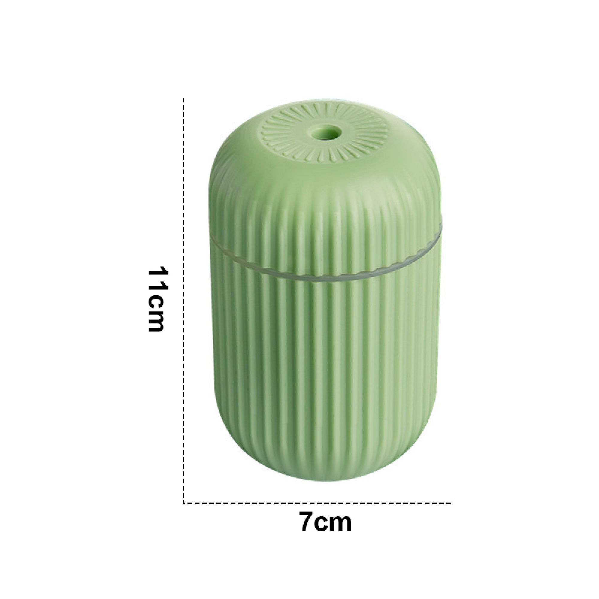 Eine kleine grüne Aufbewahrungsbox mit Rillen und einem Deckel mit Sonnenspeichenmuster.