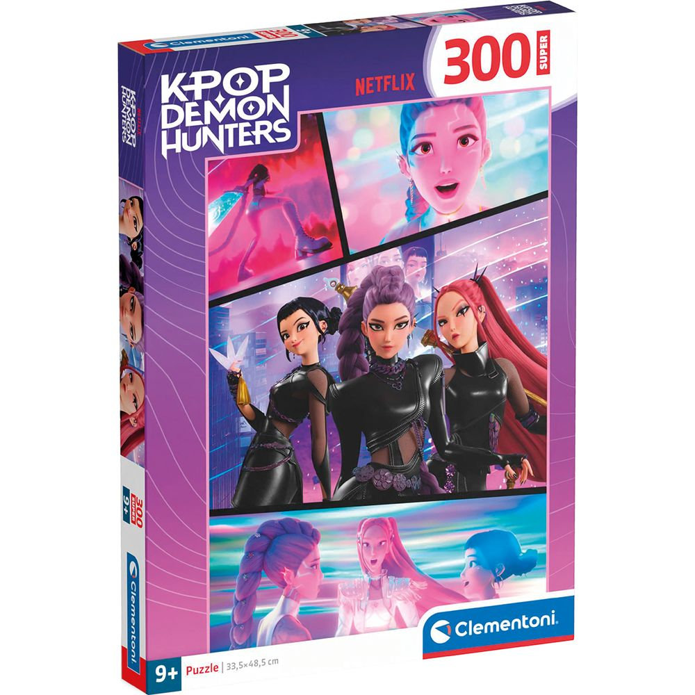 Puzzle de 300 piezas K-Pop Demon Hunters Netflix de Clementoni con personajes de anime.