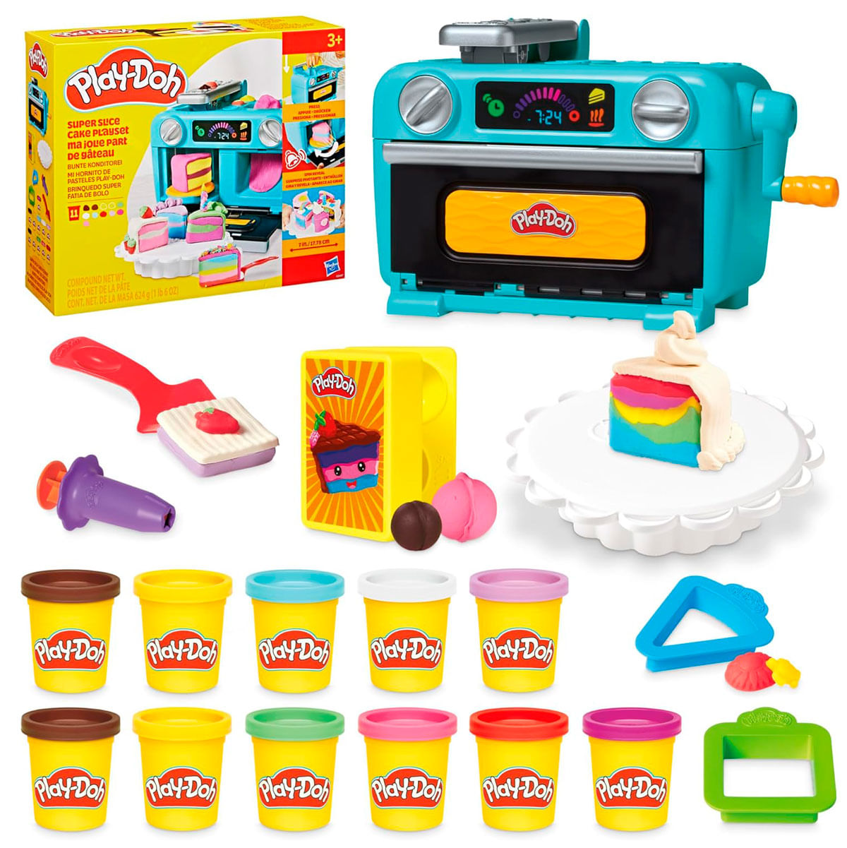 Play-Doh Super Slice Cake Playset con horno, masa y herramientas.