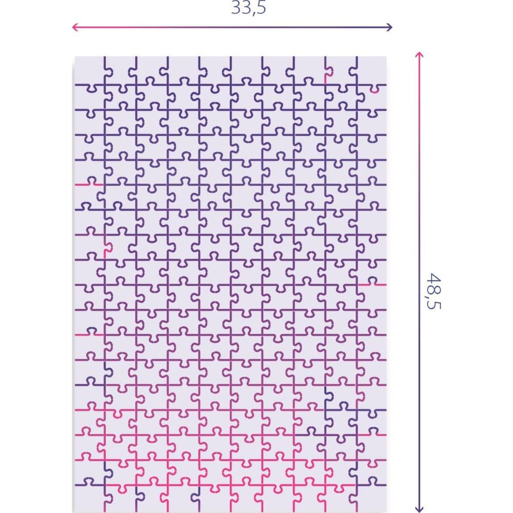Un rompecabezas de muchas piezas, con colores de rosa a morado.