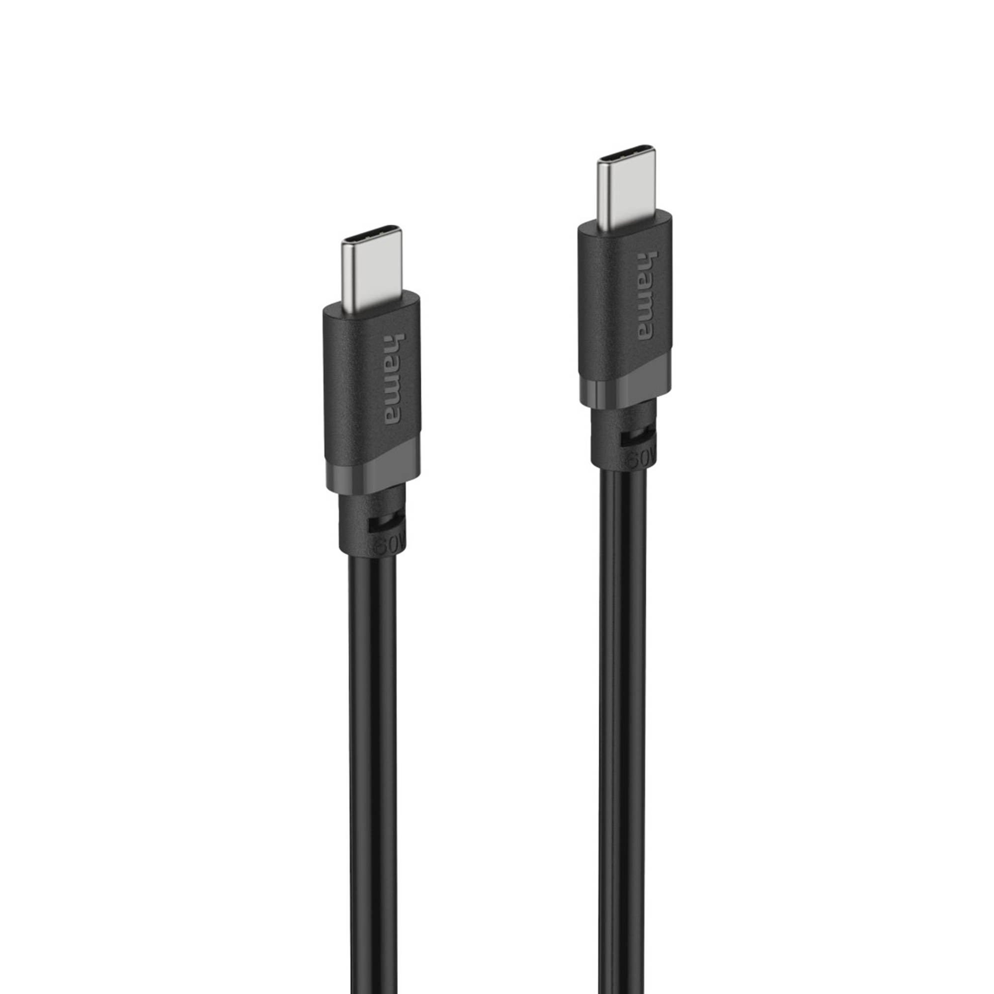 Zwei schwarze USB-C-Kabel mit Hama-Logo auf weißem Hintergrund.