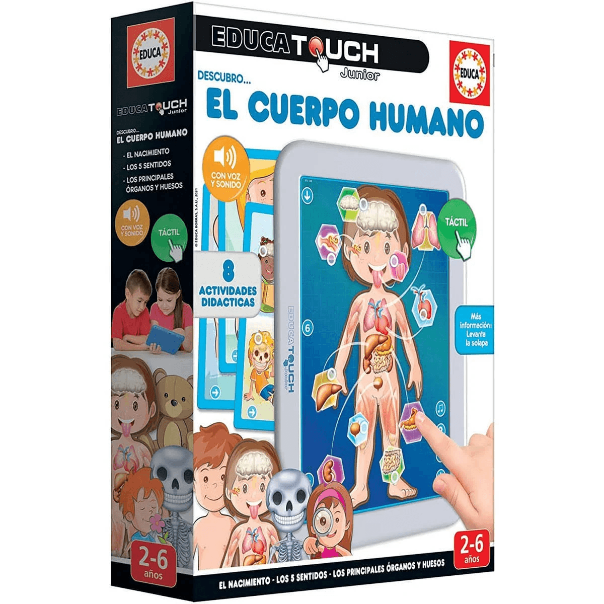 Embalaje de un juego educativo interactivo sobre el cuerpo humano para niños.