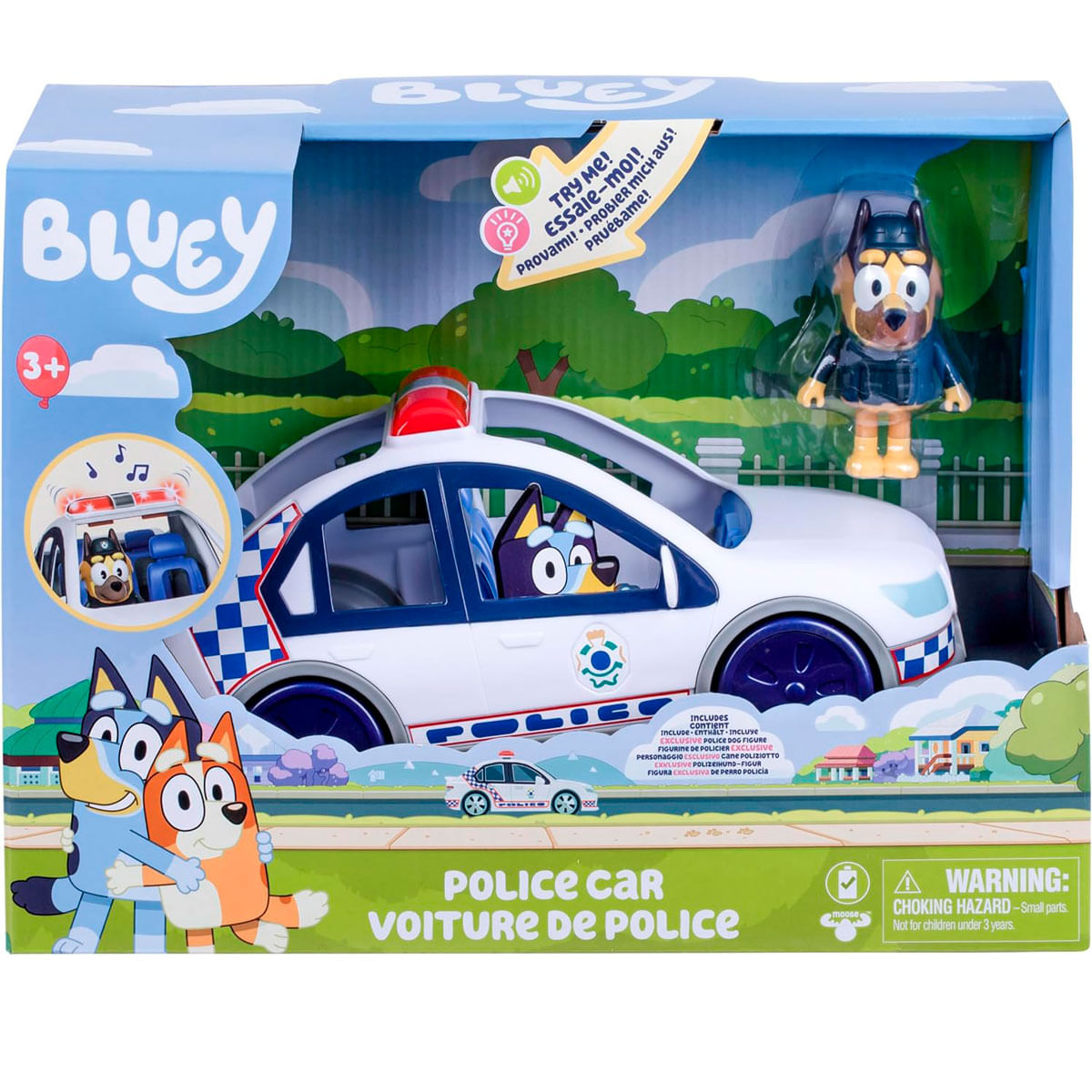 Juego de coche de policía de juguete Bluey con figuras y luces, para mayores de 3 años.