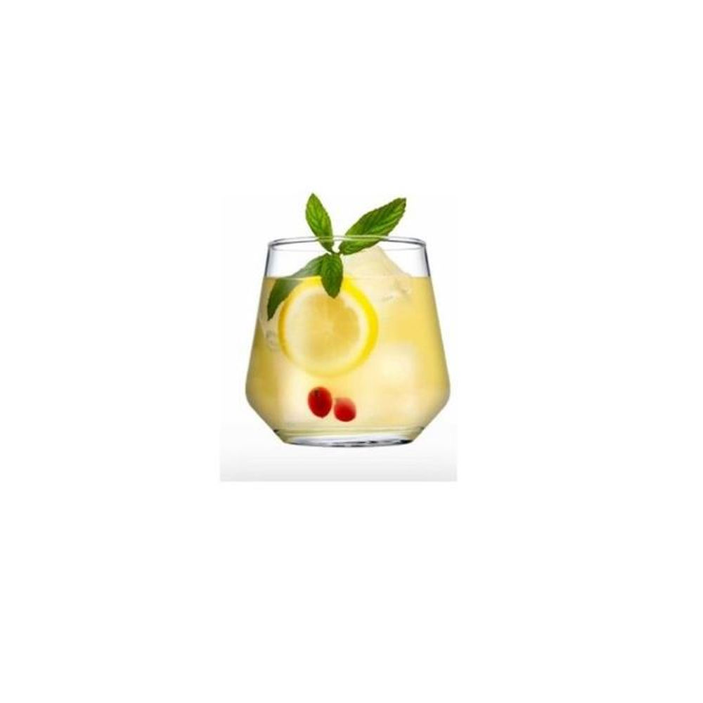 Buzlu, limonlu, böğürtelli ve naneli sarı içecek bardağı.