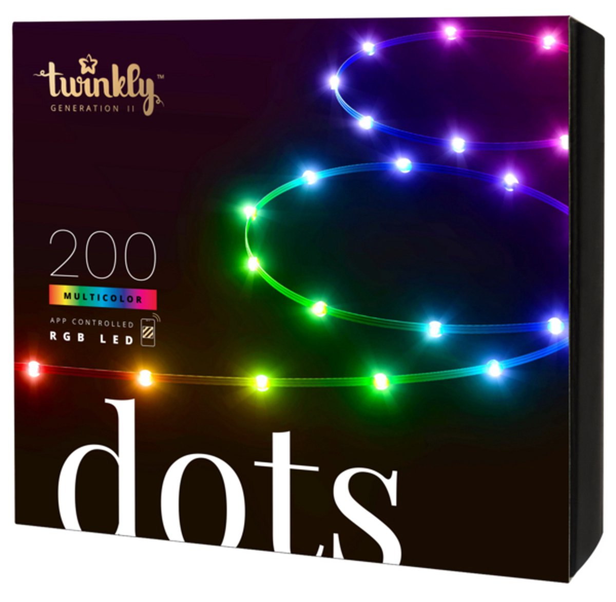 Opakowanie lampek Twinkly Dots, 200 wielokolorowych diod LED RGB, sterowane aplikacją.