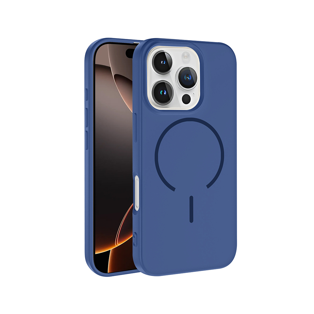 Akıllı telefonda MagSafe halkalı mavi telefon kılıfı.